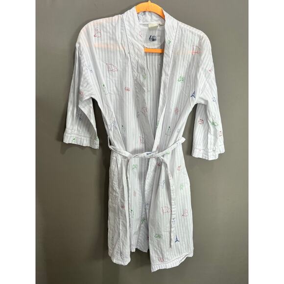 Anthropologie E by Eloise Embroidered Robe White Pockets Boho Figurines Small - Picture 1 of 16